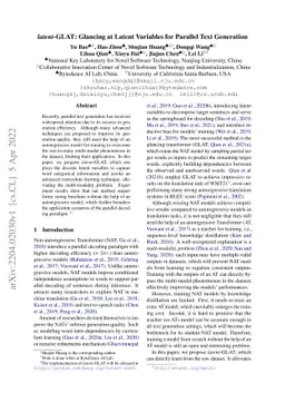 $\textit{latent}$-GLAT: Glancing at Latent Variables for Parallel Text
  Generation