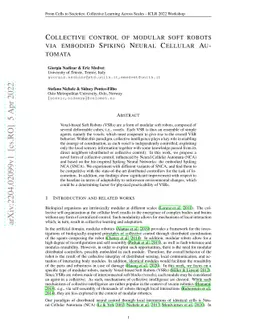 Collective control of modular soft robots via embodied Spiking Neural
  Cellular Automata