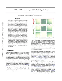 Model Based Meta Learning of Critics for Policy Gradients