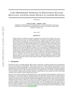 A Set Membership Approach to Discovering Feature Relevance and
  Explaining Neural Classifier Decisions