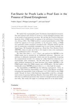 Fiat-Shamir for Proofs Lacks a Proof Even in the Presence of Shared
  Entanglement