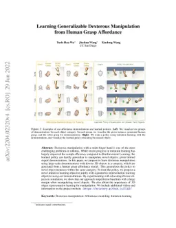 Learning Generalizable Dexterous Manipulation from Human Grasp
  Affordance