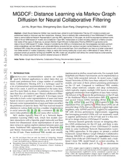 MGDCF: Distance Learning via Markov Graph Diffusion for Neural
  Collaborative Filtering
