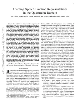 Learning Speech Emotion Representations in the Quaternion Domain