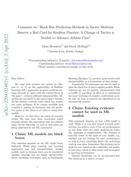 Comment on "Black Box Prediction Methods in Sports Medicine Deserve a
  Red Card for Reckless Practice: A Change of Tactics is Needed to Advance
  Athlete Care"