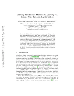 Training-Free Robust Multimodal Learning via Sample-Wise Jacobian
  Regularization