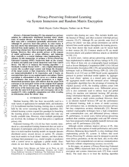 Privacy-Preserving Federated Learning via System Immersion and Random
  Matrix Encryption