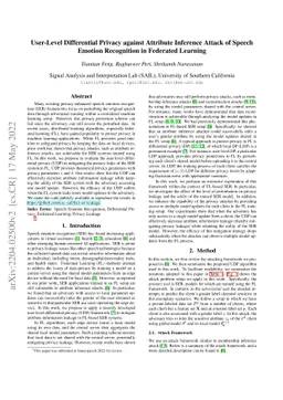 User-Level Differential Privacy against Attribute Inference Attack of
  Speech Emotion Recognition in Federated Learning