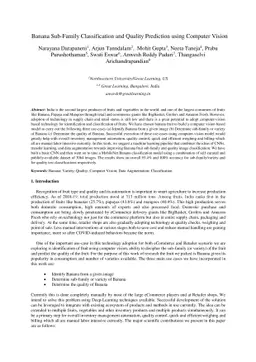 Banana Sub-Family Classification and Quality Prediction using Computer
  Vision