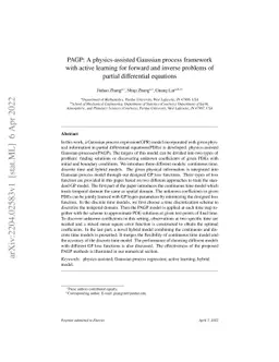 PAGP: A physics-assisted Gaussian process framework with active learning
  for forward and inverse problems of partial differential equations