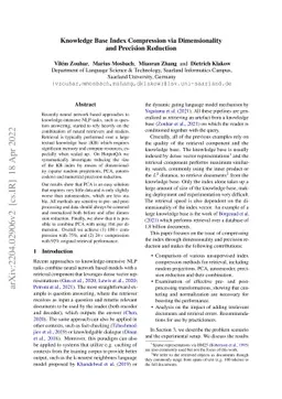 Knowledge Base Index Compression via Dimensionality and Precision
  Reduction