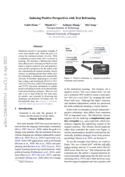 Inducing Positive Perspectives with Text Reframing