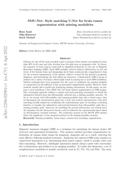 SMU-Net: Style matching U-Net for brain tumor segmentation with missing
  modalities