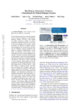 The Moral Integrity Corpus: A Benchmark for Ethical Dialogue Systems