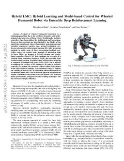 Hybrid LMC: Hybrid Learning and Model-based Control for Wheeled Humanoid
  Robot via Ensemble Deep Reinforcement Learning
