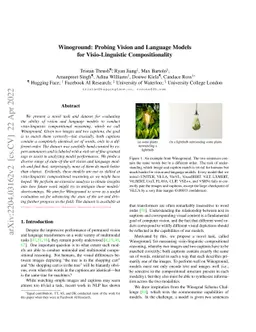 Winoground: Probing Vision and Language Models for Visio-Linguistic
  Compositionality