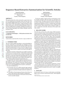 Sequence-Based Extractive Summarisation for Scientific Articles