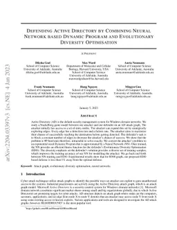 Defending Active Directory by Combining Neural Network based Dynamic
  Program and Evolutionary Diversity Optimisation