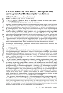 Survey on Automated Short Answer Grading with Deep Learning: from Word
  Embeddings to Transformers
