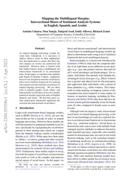Mapping the Multilingual Margins: Intersectional Biases of Sentiment
  Analysis Systems in English, Spanish, and Arabic