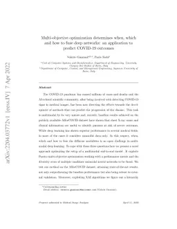 Multi-objective optimization determines when, which and how to fuse deep
  networks: an application to predict COVID-19 outcomes