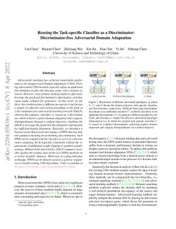 Reusing the Task-specific Classifier as a Discriminator:
  Discriminator-free Adversarial Domain Adaptation