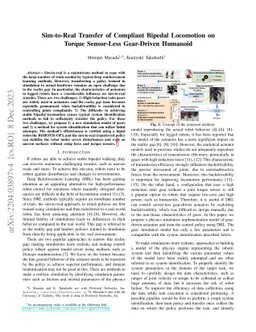 Sim-to-Real Transfer of Compliant Bipedal Locomotion on Torque
  Sensor-Less Gear-Driven Humanoid