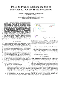 Points to Patches: Enabling the Use of Self-Attention for 3D Shape
  Recognition