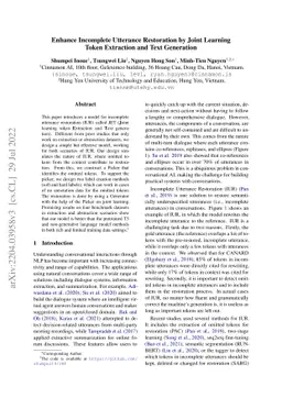 Enhance Incomplete Utterance Restoration by Joint Learning Token
  Extraction and Text Generation