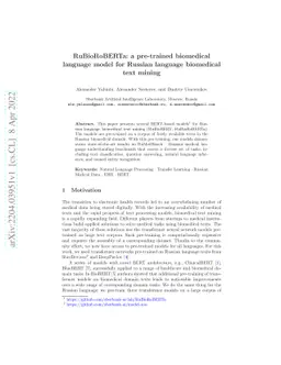 RuBioRoBERTa: a pre-trained biomedical language model for Russian
  language biomedical text mining