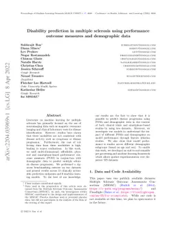 Disability prediction in multiple sclerosis using performance outcome
  measures and demographic data