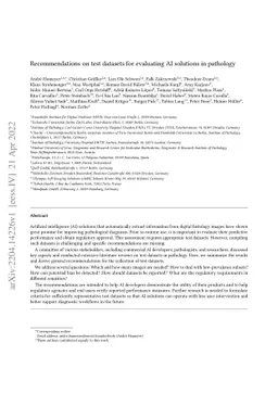 Recommendations on test datasets for evaluating AI solutions in
  pathology