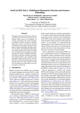 SemEval-2022 Task 2: Multilingual Idiomaticity Detection and Sentence
  Embedding