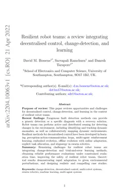 Resilient robot teams: a review integrating decentralised control,
  change-detection, and learning