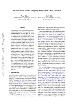 Residue-Based Natural Language Adversarial Attack Detection