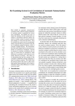 Re-Examining System-Level Correlations of Automatic Summarization
  Evaluation Metrics