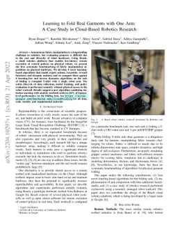 Learning to Fold Real Garments with One Arm: A Case Study in Cloud-Based
  Robotics Research