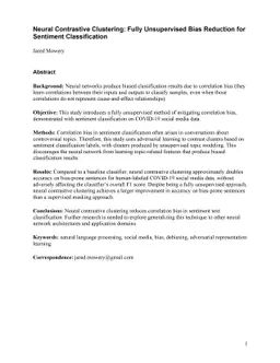 Neural Contrastive Clustering: Fully Unsupervised Bias Reduction for
  Sentiment Classification