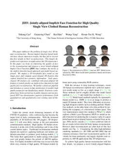 JIFF: Jointly-aligned Implicit Face Function for High Quality Single
  View Clothed Human Reconstruction