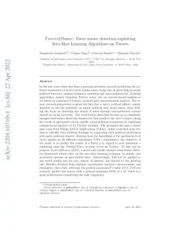 Tweets2Stance: Users stance detection exploiting Zero-Shot Learning
  Algorithms on Tweets