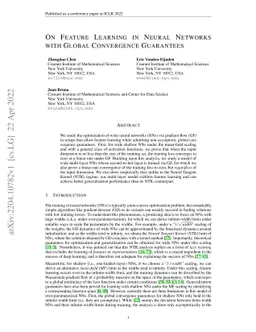 On Feature Learning in Neural Networks with Global Convergence
  Guarantees