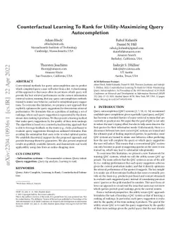 Counterfactual Learning To Rank for Utility-Maximizing Query
  Autocompletion