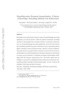 Knowledge-aware Document Summarization: A Survey of Knowledge, Embedding
  Methods and Architectures