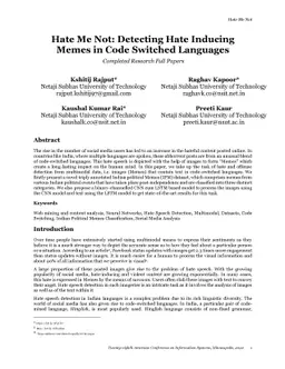 Hate Me Not: Detecting Hate Inducing Memes in Code Switched Languages