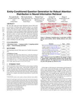 Entity-Conditioned Question Generation for Robust Attention Distribution
  in Neural Information Retrieval