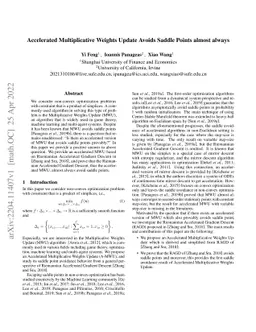 Accelerated Multiplicative Weights Update Avoids Saddle Points almost
  always