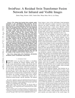SwinFuse: A Residual Swin Transformer Fusion Network for Infrared and
  Visible Images