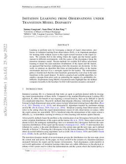 Imitation Learning from Observations under Transition Model Disparity