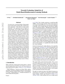 Towards Evaluating Adaptivity of Model-Based Reinforcement Learning
  Methods