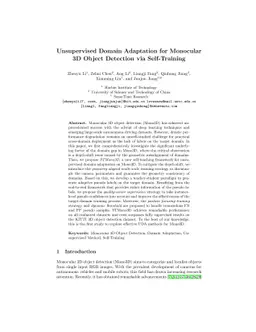 Unsupervised Domain Adaptation for Monocular 3D Object Detection via
  Self-Training